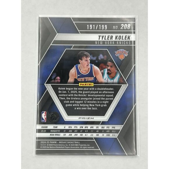 2024-25 Panini Mosaic - Rookies Tyler Kolek #208 Blue Mosaic Prizm /199 (RC) - Picture 2 of 2